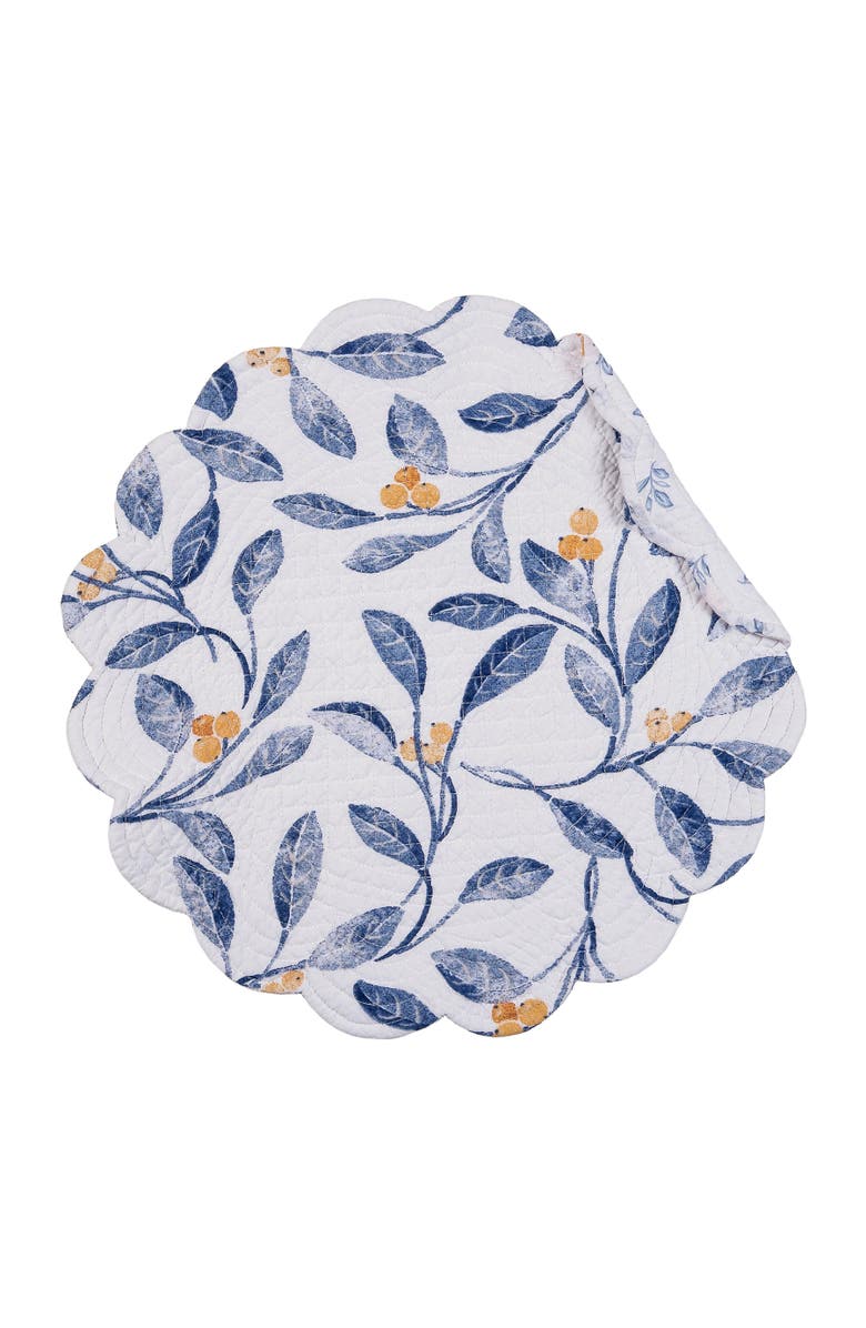 C&F Home Laurelwood Quilted Round 100% Cotton Set of 6 Placemat 17", Alternate, color, Blue