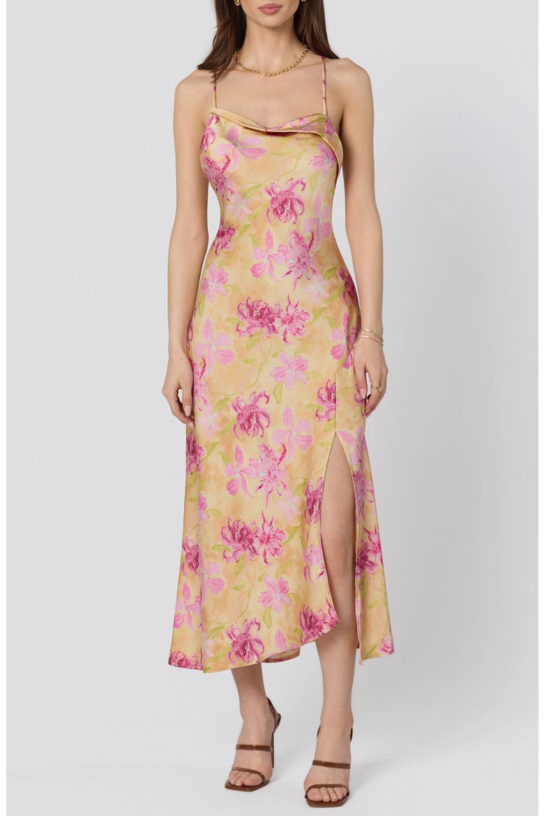 Cowl Neck Slipdress, Main, color, YLW PNK FL