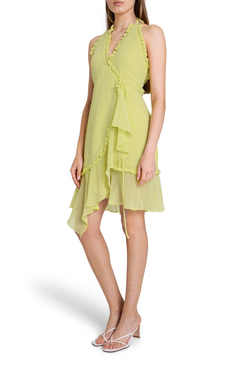 WAYF Jasmine Ruffle Halter Wrap Dress, Alternate, color, Lemon