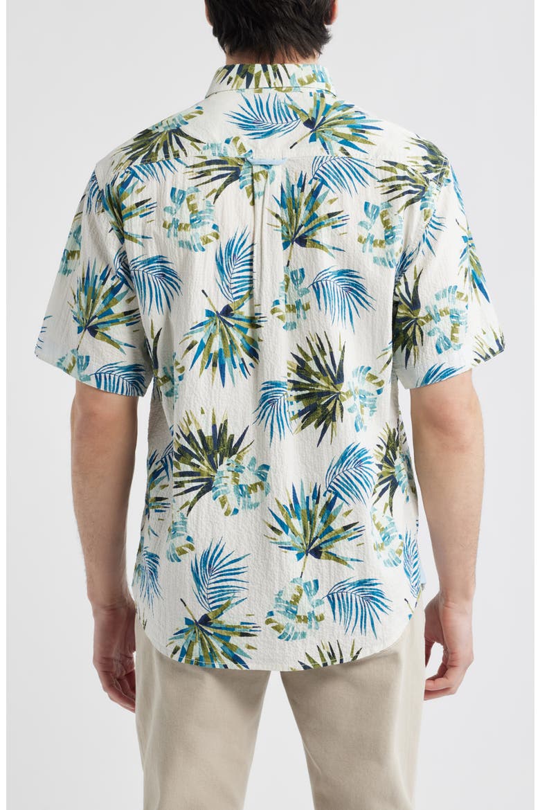 Nova Wave Frond Mosaic Short Sleeve Seersucker Button-Up Shirt, Alternate, color, WHITE