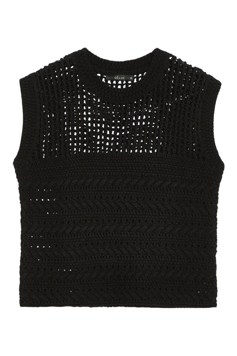 Paulo Open Stitch Cap Sleeve Sweater, Alternate, color, BLACK