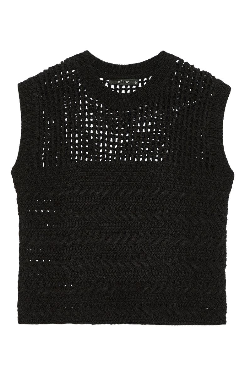 DELUC Paulo Open Stitch Cap Sleeve Sweater, Alternate, color, Black