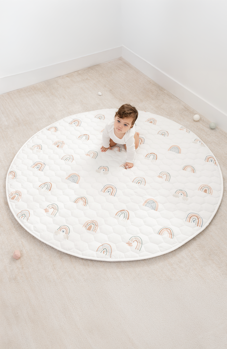 Comfy Cubs Premium Play Mat with Non-Slip Bottom, Round, Alternate, color, Rainbow