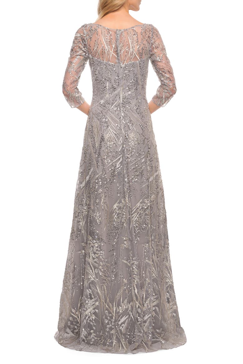 Beaded Sequin Gown, Alternate, color, SILVER