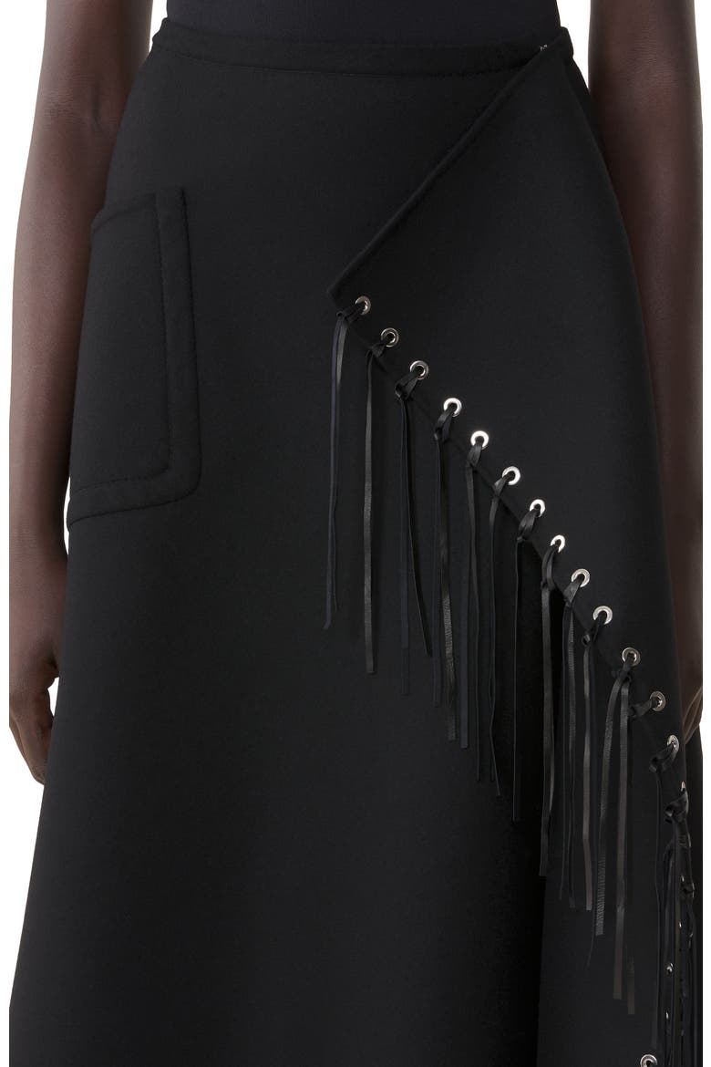 Fringed Skirt In Double-Faced Cashmere Wool, Alternate, color, Black