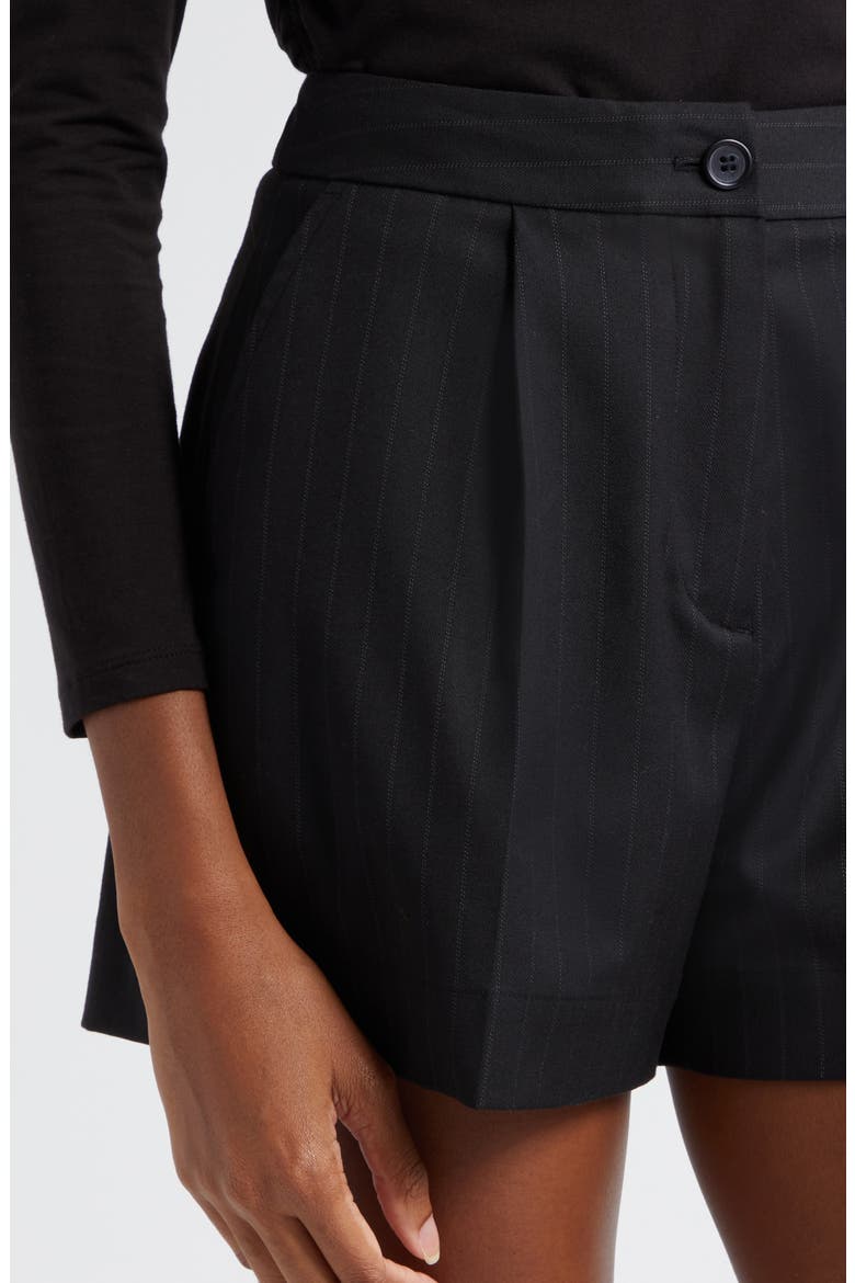 Pinstripe Pleated Twill Shorts, Alternate, color, BLACK
