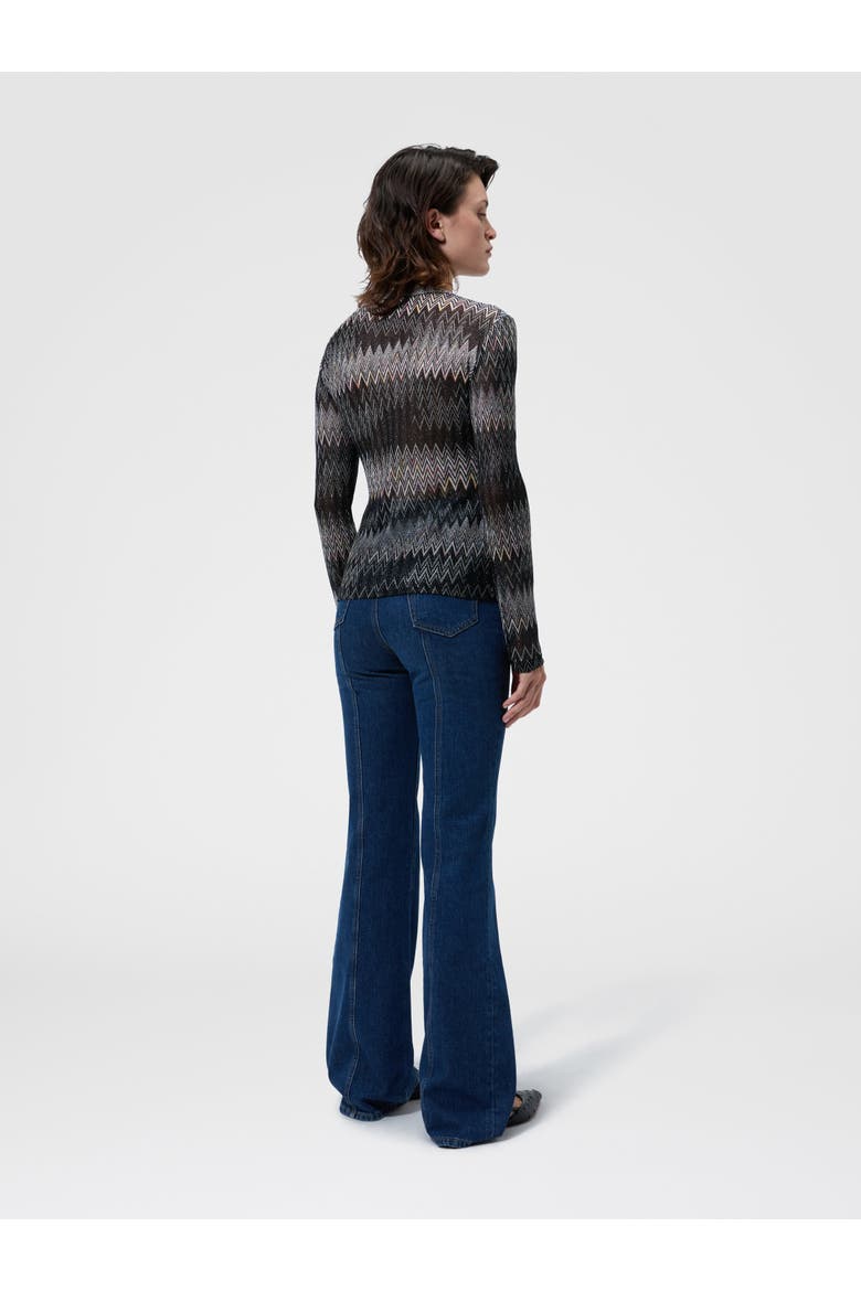 Viscose Lamé Chevron Crewneck Cardigan, Alternate, color, Black