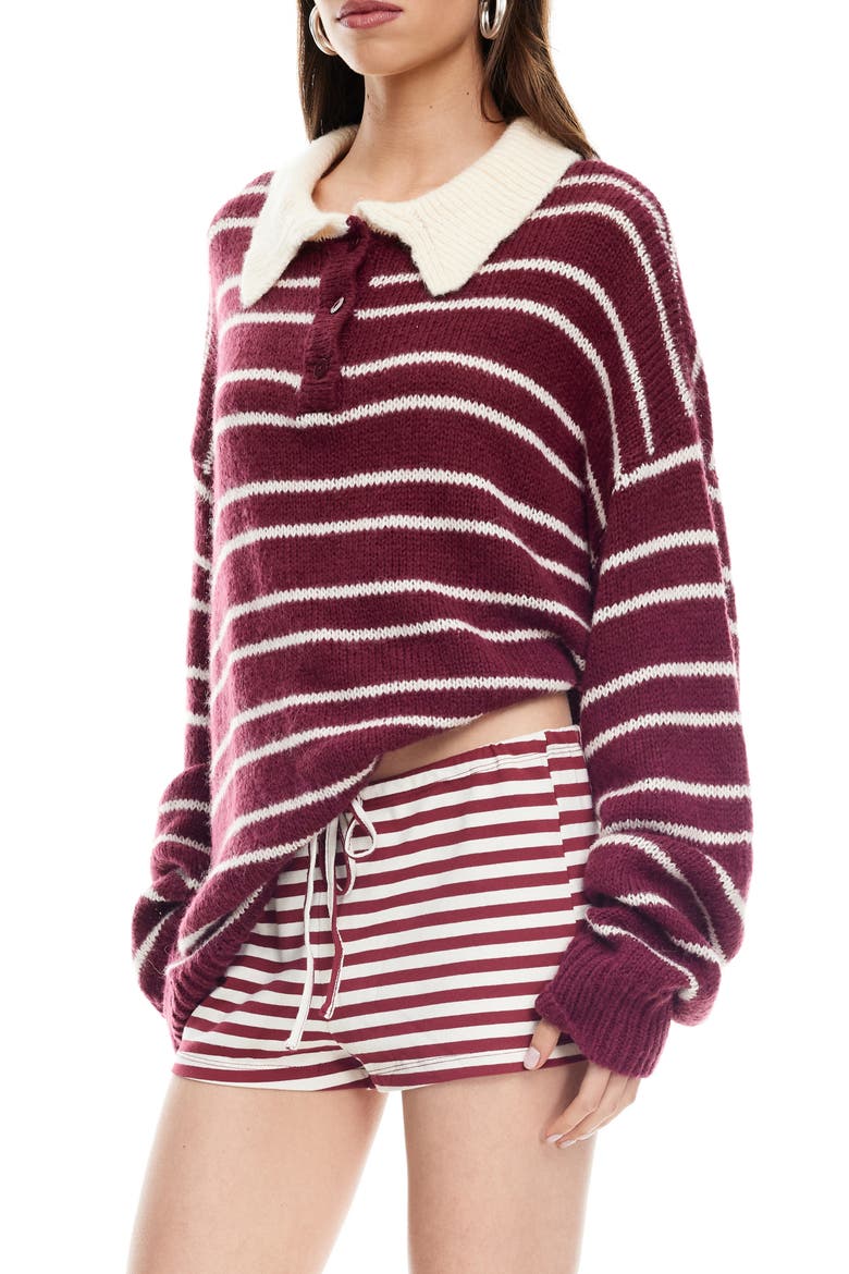 Rising Sun Stripe Polo Sweater, Alternate, color, CRIMSON