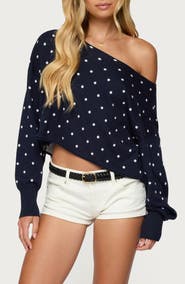 EDIKTED Oversize Off the Shoulder Polka Dot Sweater