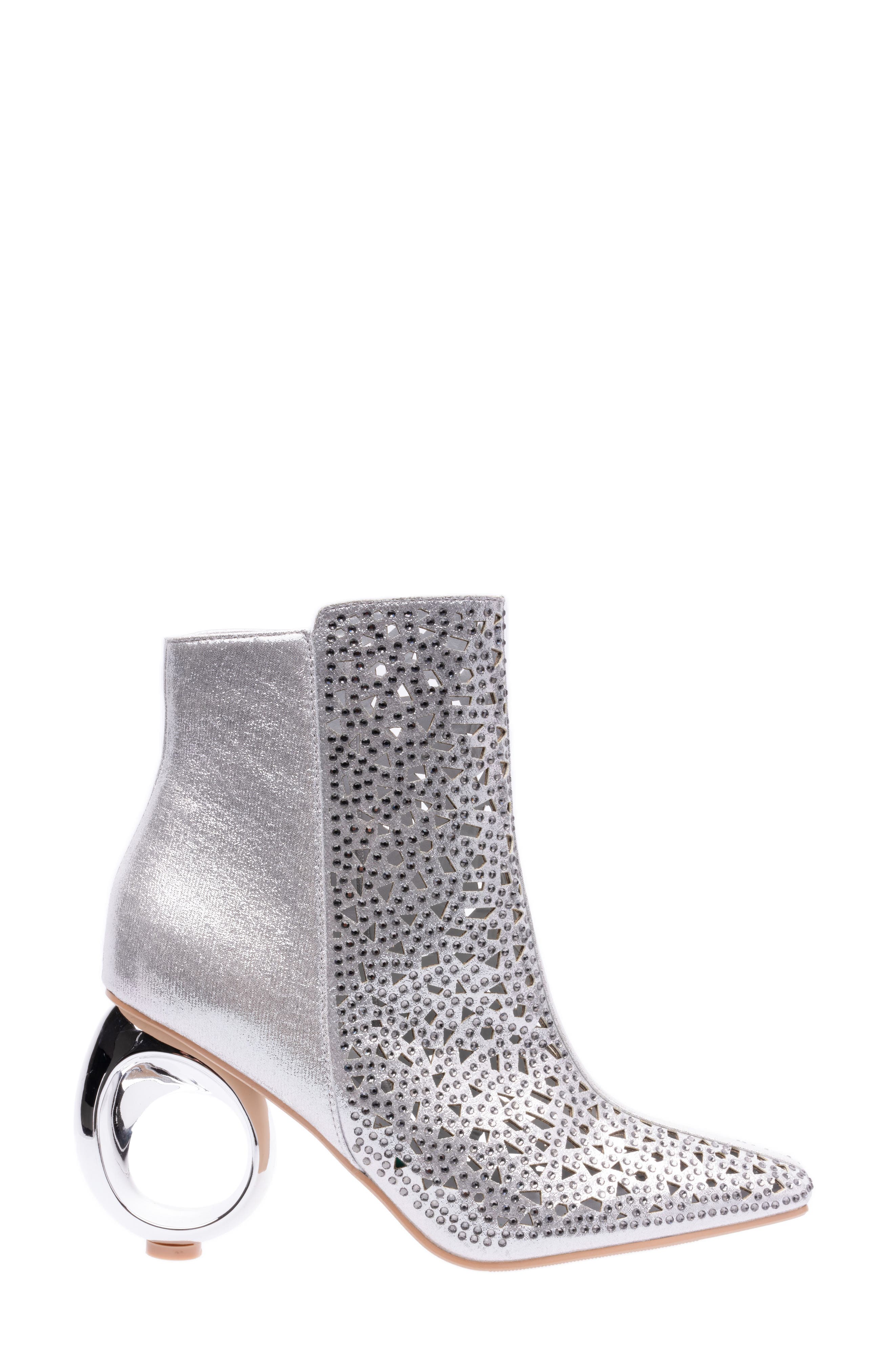 Breeze Rhinestone Pointed Toe Bootie, Alternate, color, SILVER