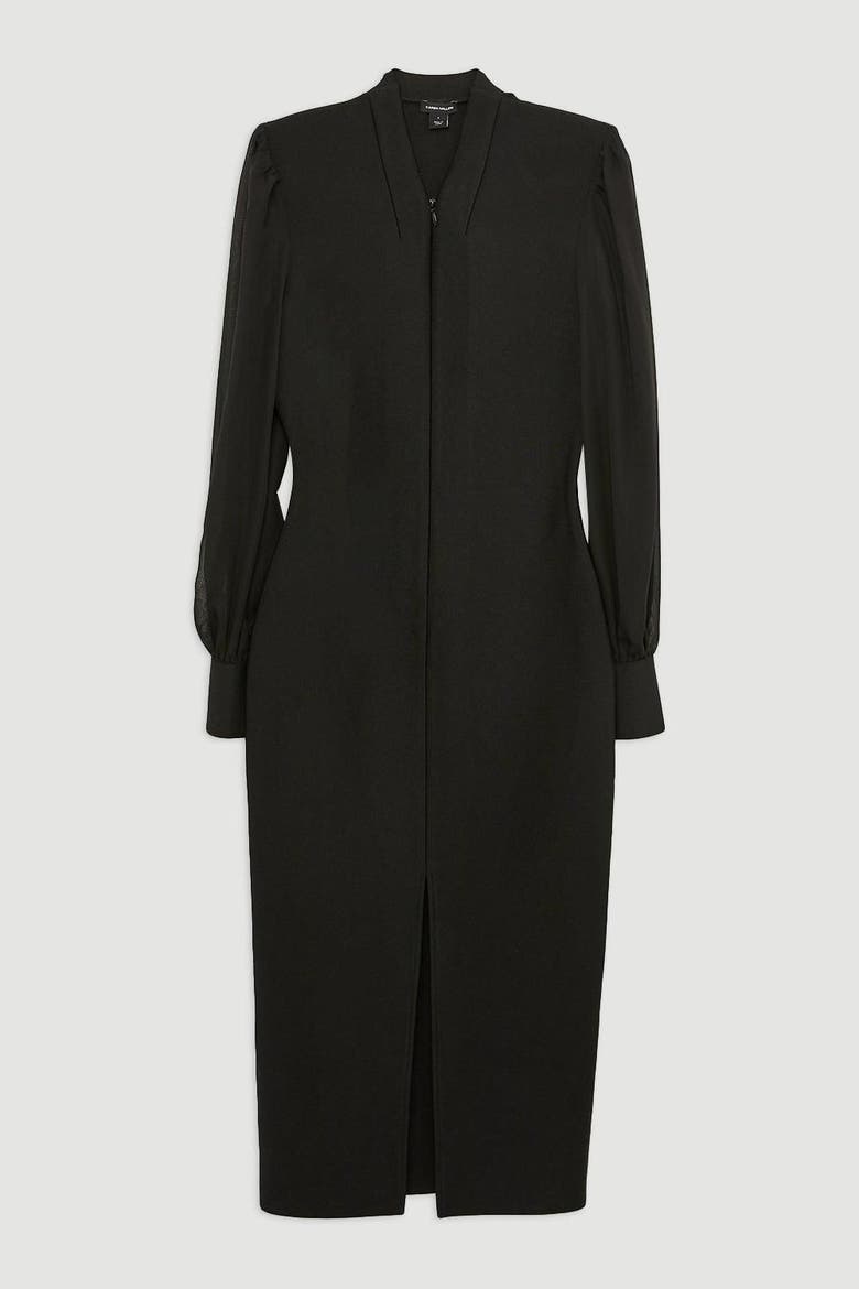 Zip Detail Chiffon Sleeve Knit Dress, Alternate, color, Black