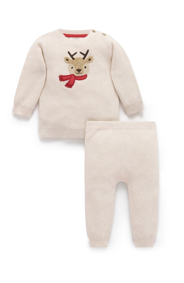 Purebaby Christmas Knit Jumper & Legging Set, Main, color, Snow Melange