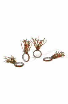 Tiramisu Holly Berry Fireworks Set of 4 Napkin Rings