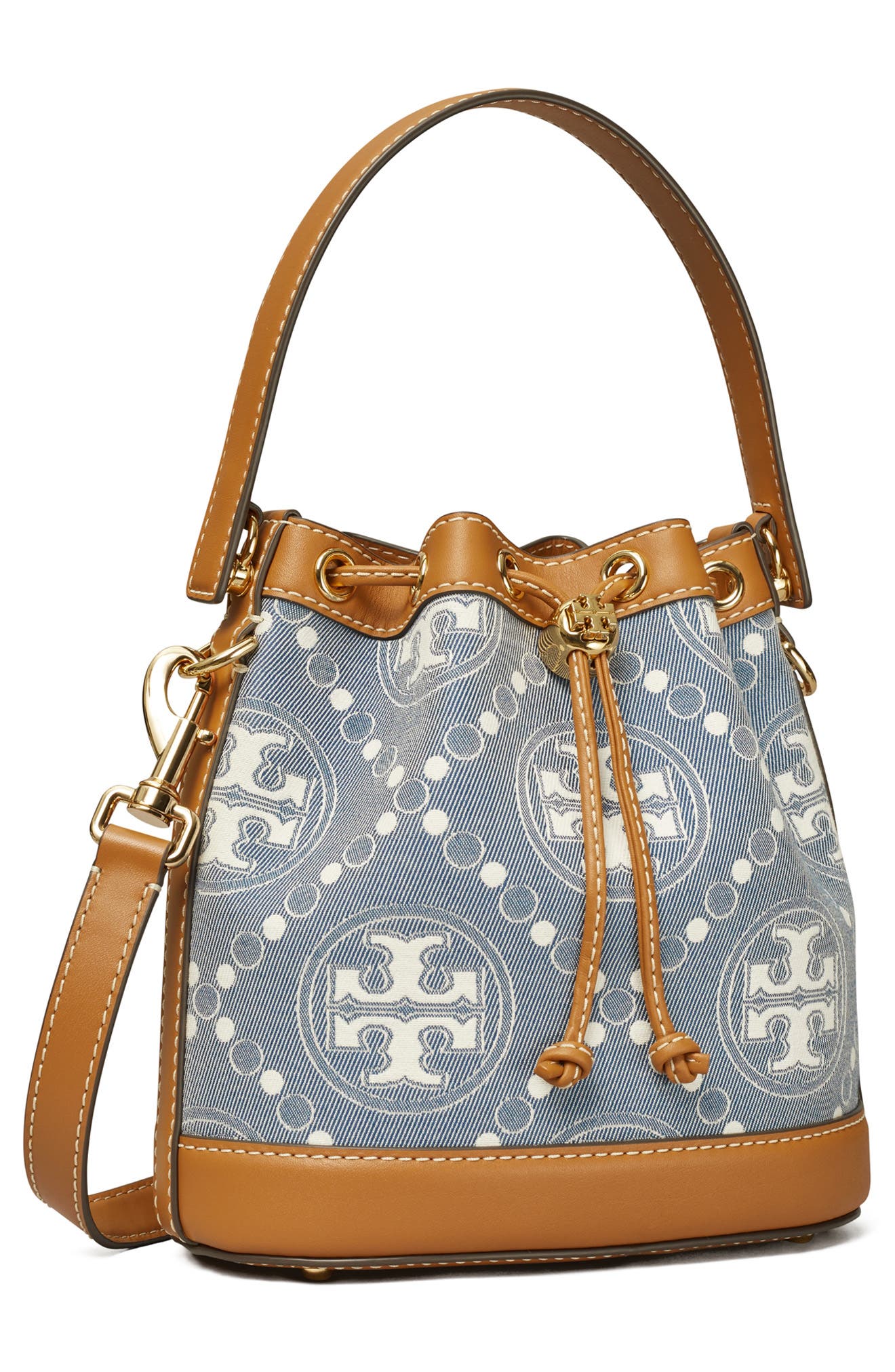 Tory Burch T Monogram Denim Bucket Bag, Alternate, color, 