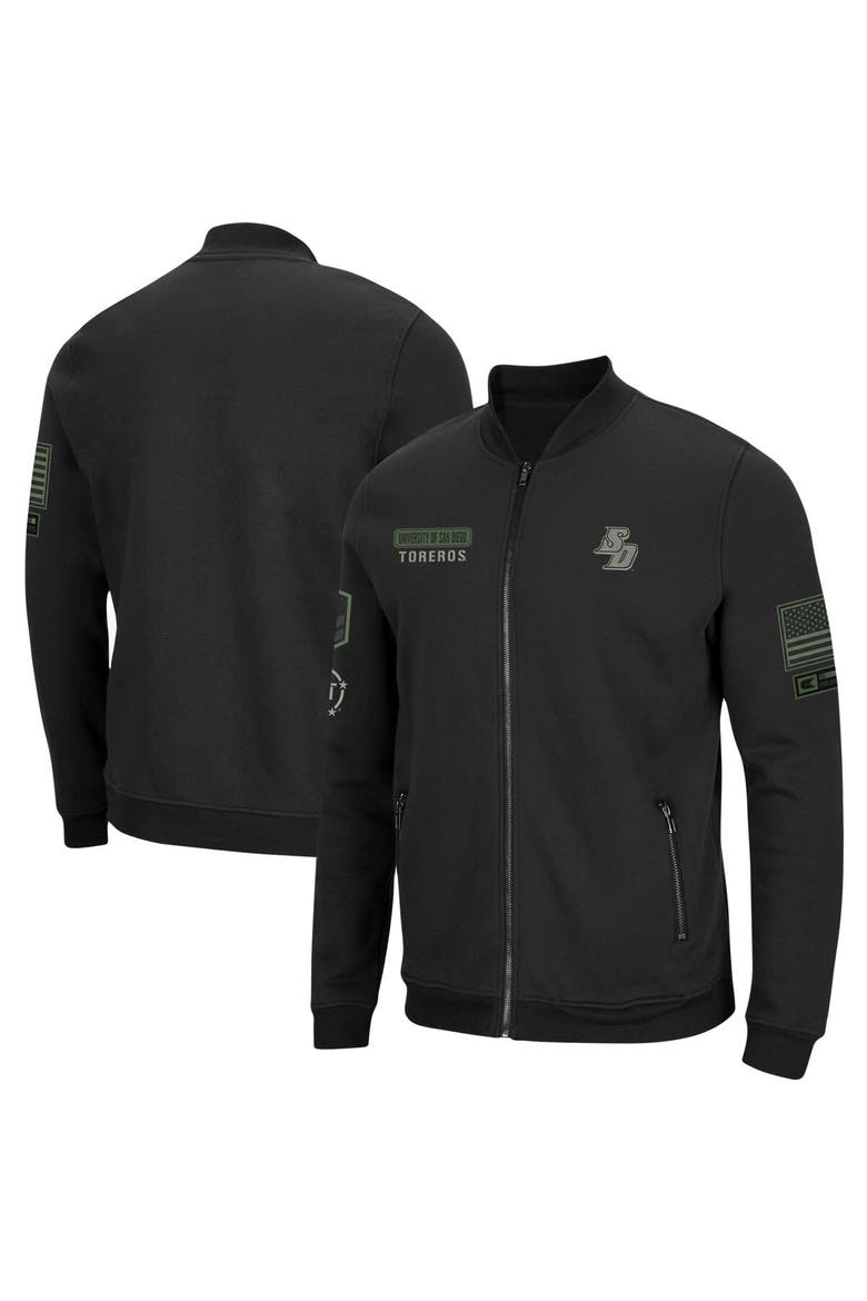 Men's Colosseum Black San Diego Toreros OHT Military Appreciation High-Speed Bomber Full-Zip Jacket, Main, color, Black