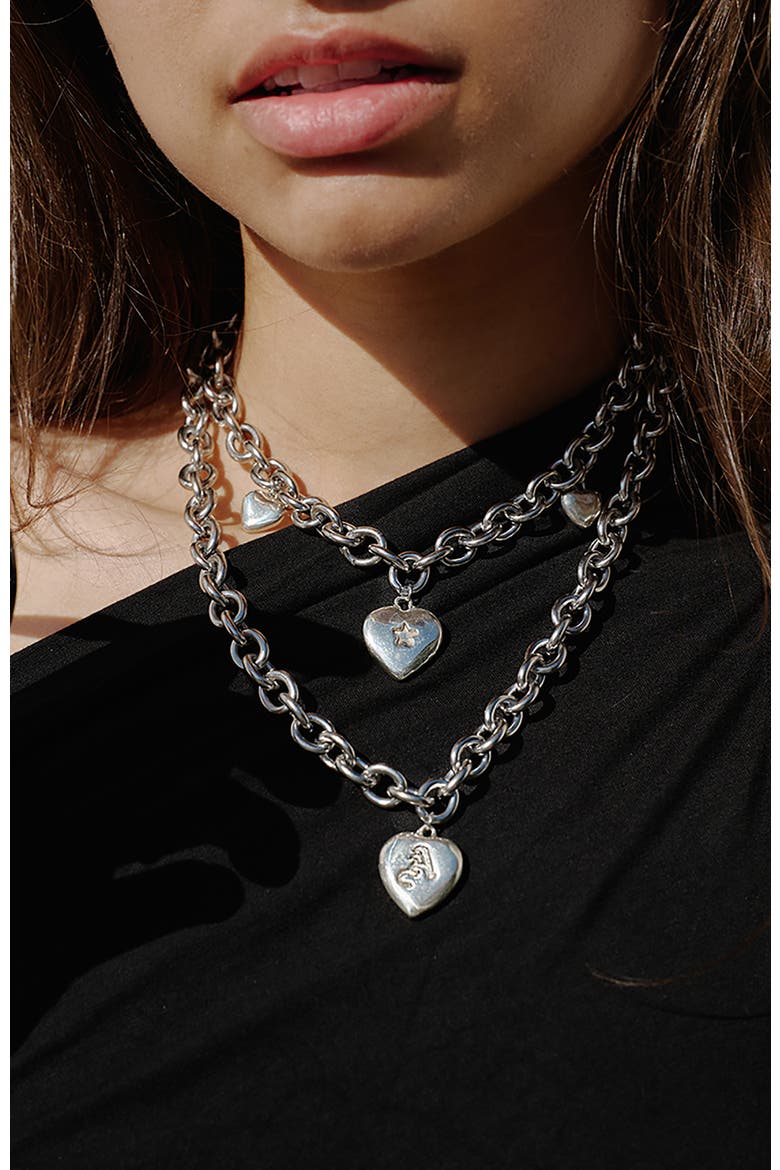 Star Multi Heart Chain Choker, Alternate, color, Silver