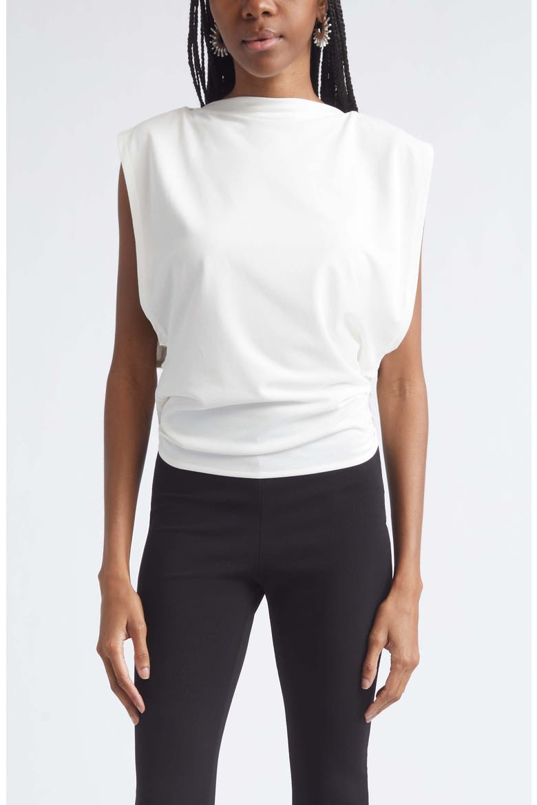 Le Moisson Draped Paper Jersey Apron Top, Main, color, WHITE