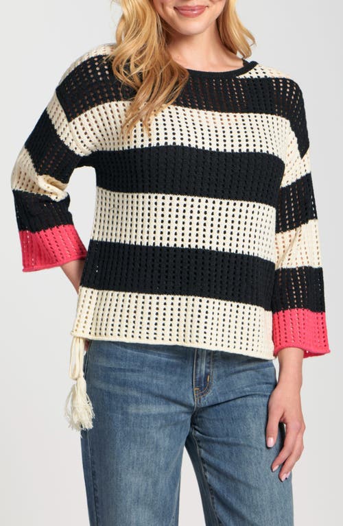 Apny Stripe Open Stitch Sweater In Black