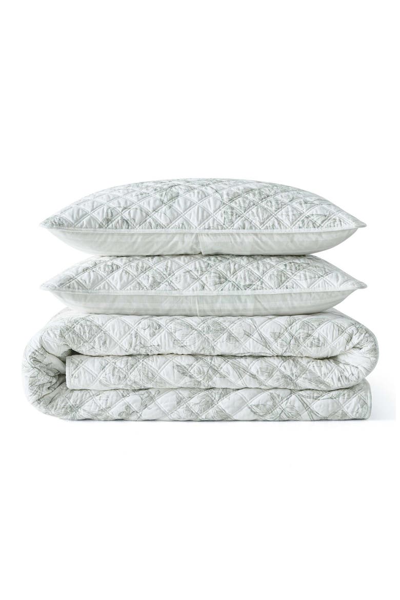 Vine Floral Reversible Cotton Percale Quilt Set, Main, color, LIGHT SAGE