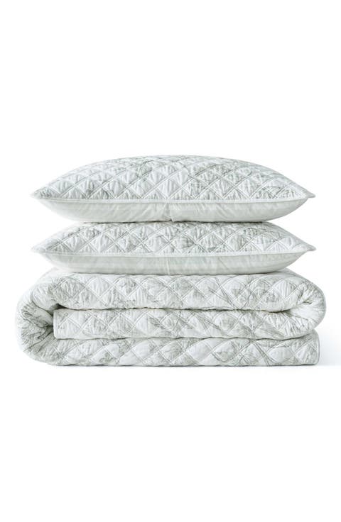 Vine Floral Reversible Cotton Percale Quilt Set