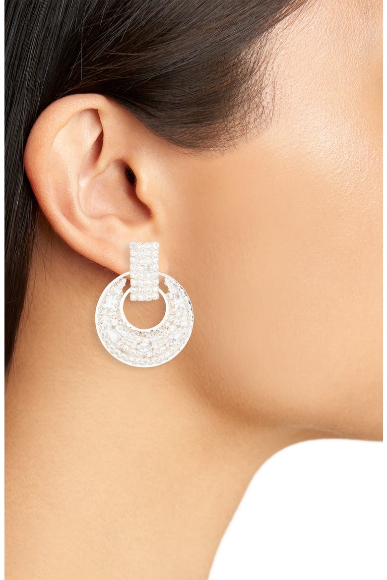 Curve Hourglass Drop Earrings, Alternate, color, SILVER CRYSTAL