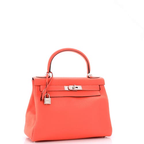 Pre-owned Hermes Hermes Kelly Handbag Red Clemence With Palladium Hardware 28 In Red