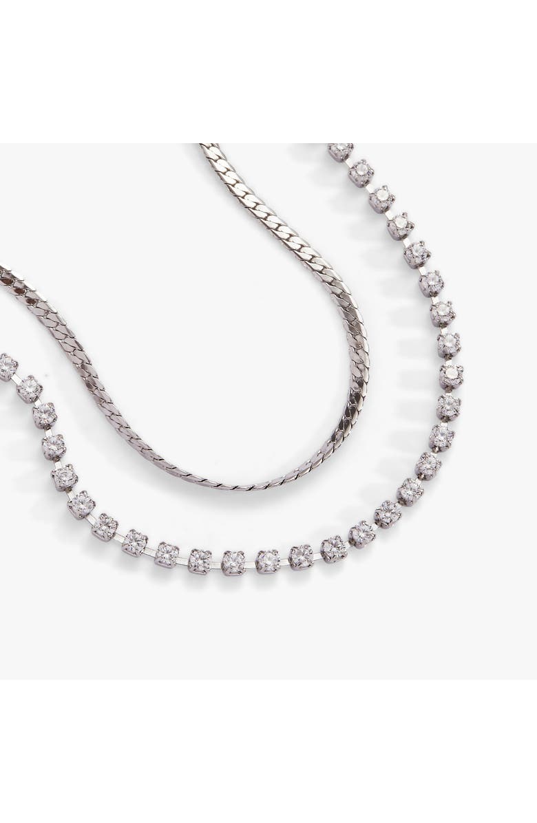 Alex and Ani 2 Row Crystal Tennis Chain  Bracelet, Alternate, color, Silver