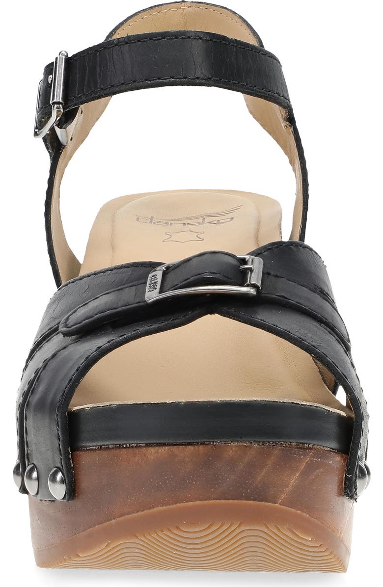 Dansko Alanna Ankle Strap Platform Wedge Sandal, Alternate, color, Black Calf