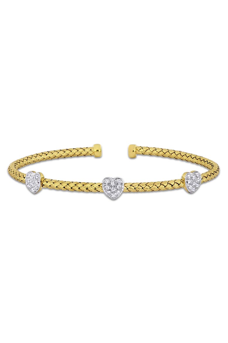 Cubic Zirconia Heart Station Weave Bangle, Main, color, Yellow-Plated