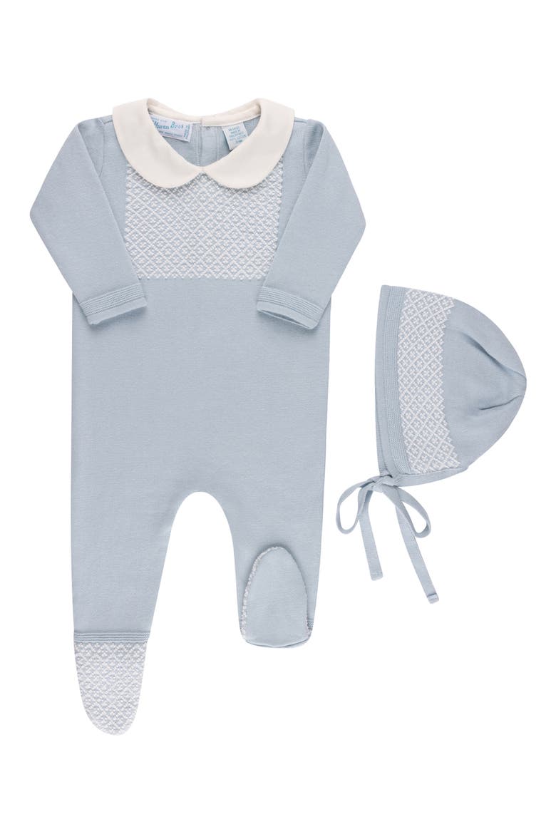 Jacquard Yoke Cotton Footie & Hat Set, Main, color, POWDER BLUE