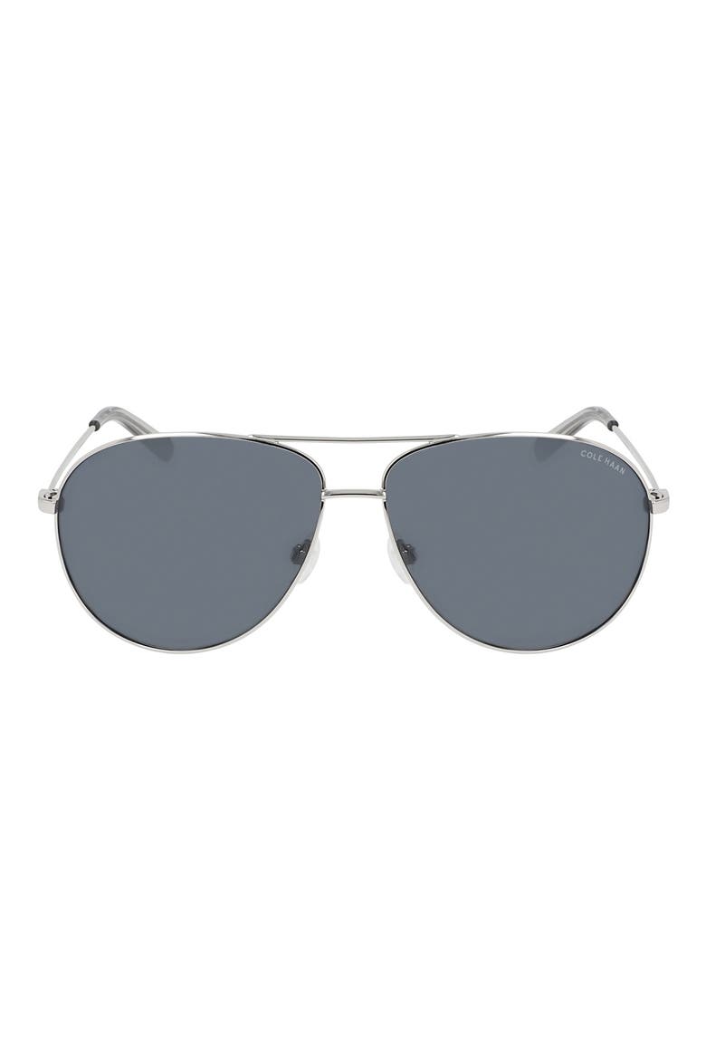61mm Aviator Sunglasses, Main, color, SHINY SILVER