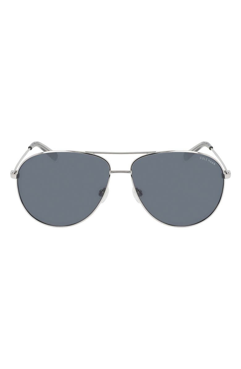 Cole Haan 61mm Aviator Sunglasses, Main, color, Shiny Silver