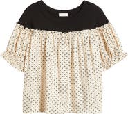 Loveappella Contrast Yoke Puff Sleeve Top