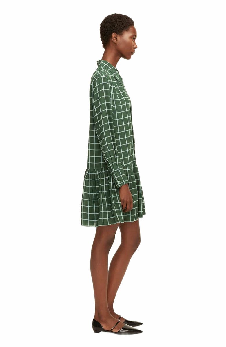 Rebecca Taylor Windowpane Silk Pleated Shirt Dress, Alternate, color, Jasper Green Combo