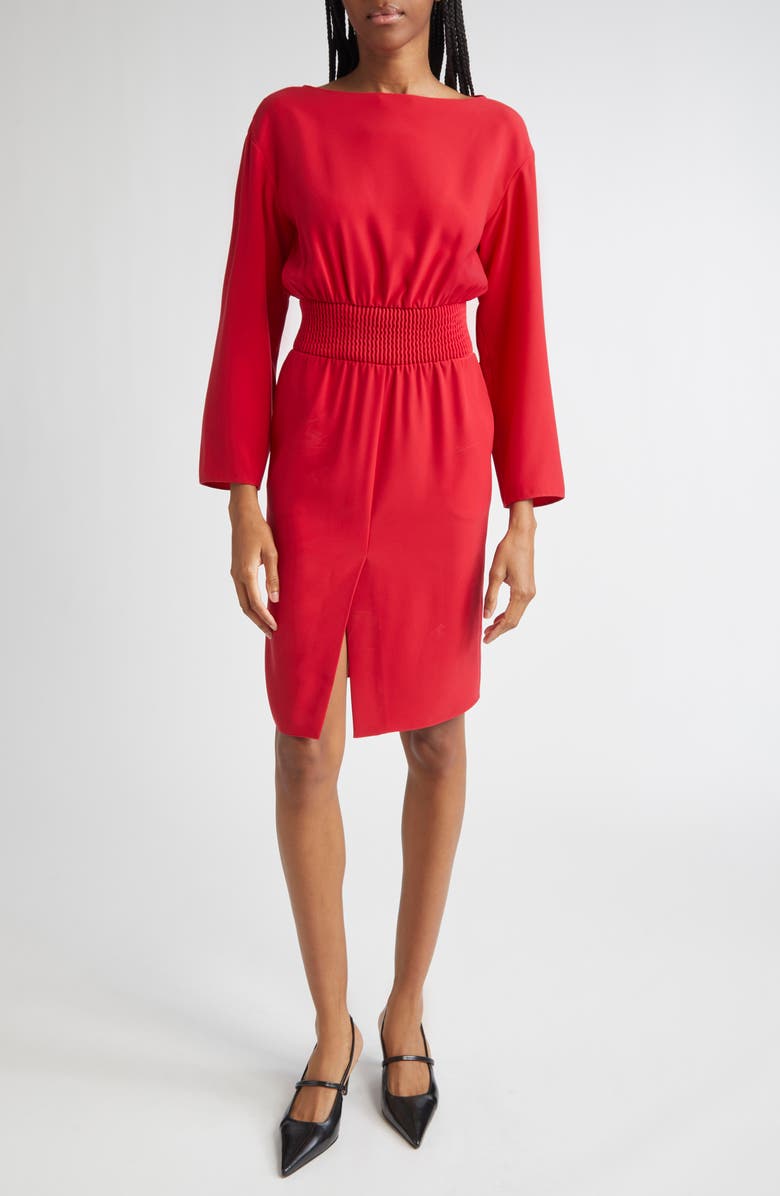 Emporio Armani Long Sleeve Techno Cady Dress, Main, color, Solid Medium Red