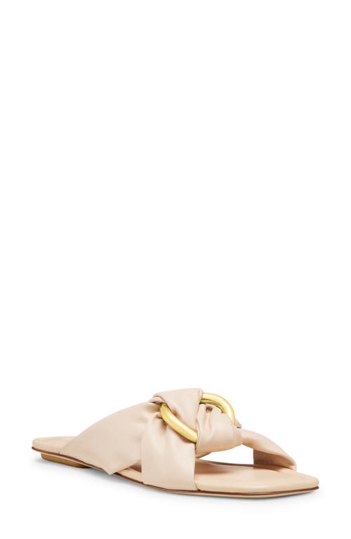Stuart Weitzman Cece Twisted Leather Ring Slide Sandals In Barely Beige