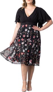 Kiyonna Lillian Embroidered Flutter Sleeve Cocktail Dress