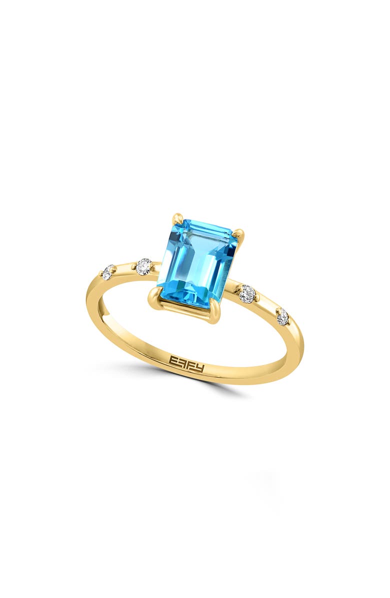 EFFY 14K Yellow Gold Diamond & Blue Topaz Ring - Size 7 - 0.06 ctw, Main, color,