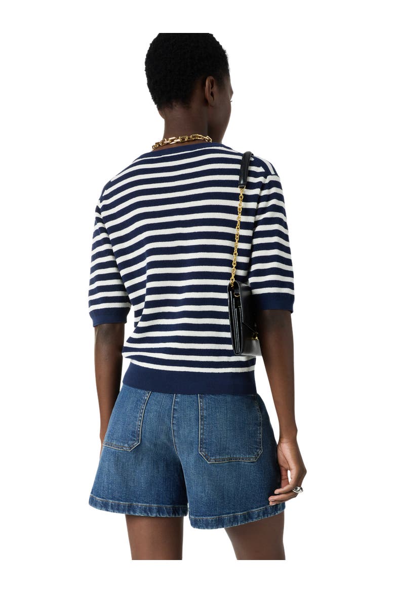 Laina Short Sleeve Button Neck Knit Top, Alternate, color, Navy Blue
