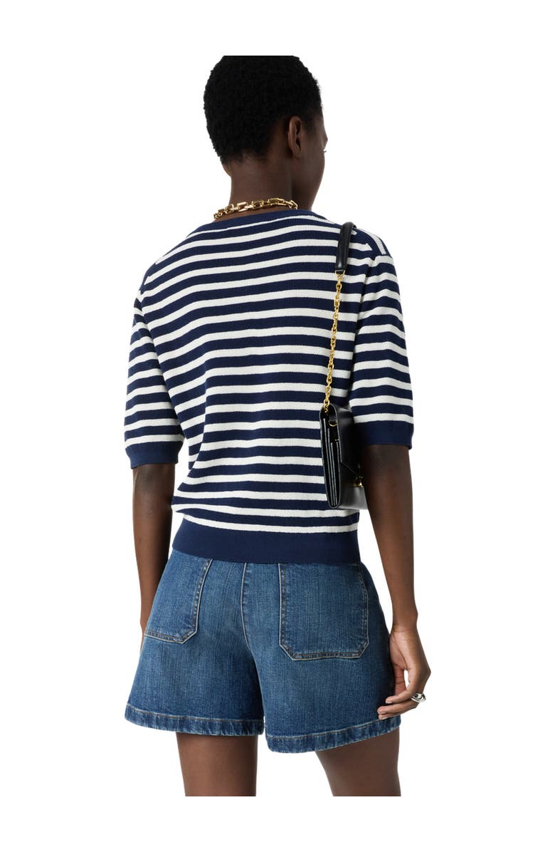 GERARD DAREL Laina Short Sleeve Button Neck Knit Top, Alternate, color, Navy Blue