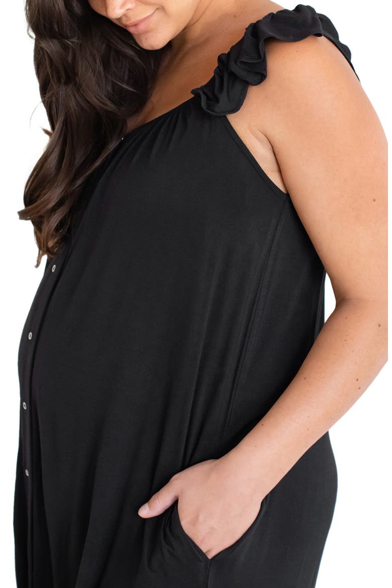 Ruffle Strap Labor & Delivery Gown, Alternate, color, BLACK