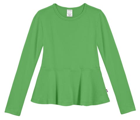 Girls Soft Cotton Long Sleeve Peplum Tee