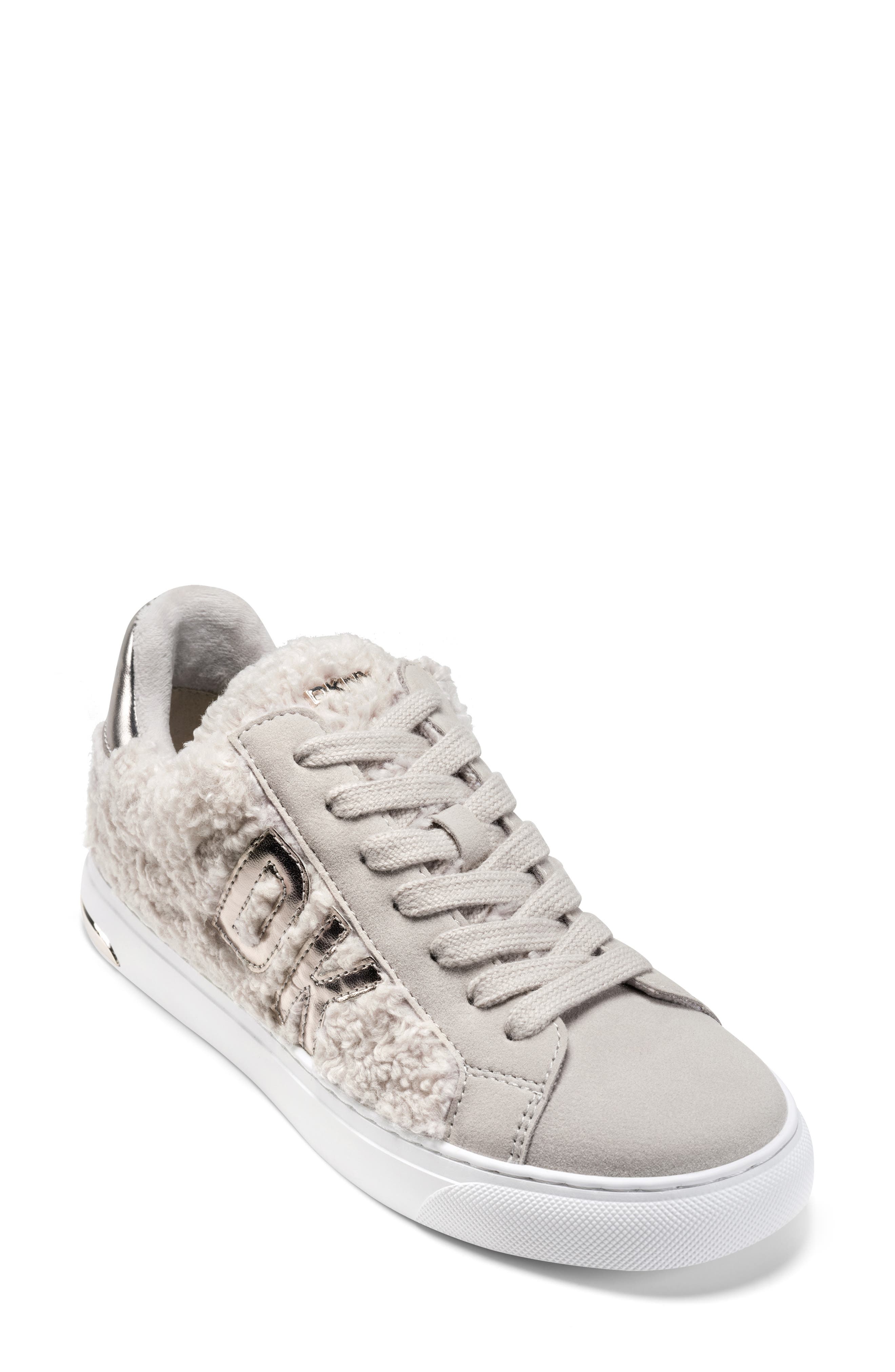 DKNY Abeni Faux Fur Sneaker, Main, color, White/ Champagne