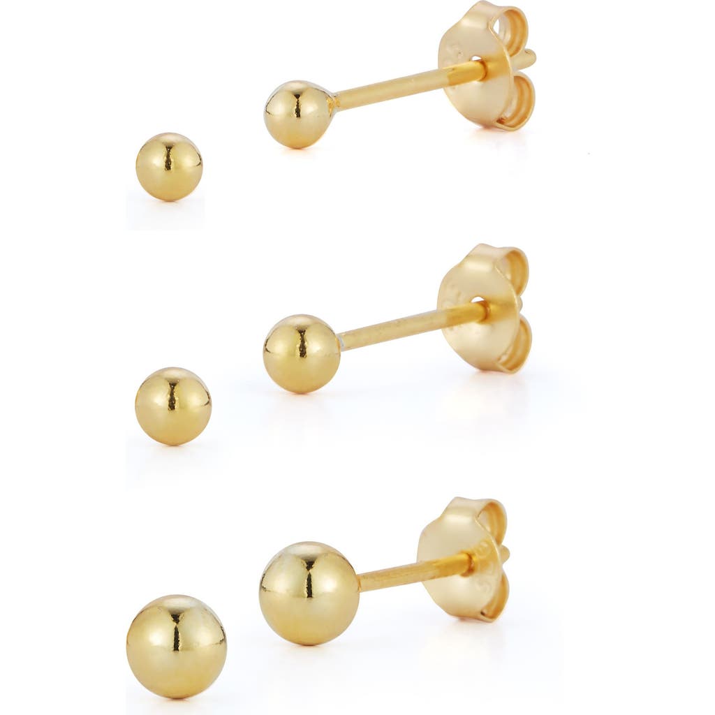 Glaze Jewelry Set Of 3 Ball Stud 14k Gold Plated Silver Earrings In Brown