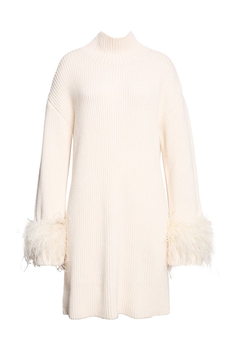 Kay Feather Trim Mock Neck Sweater Dress, Alternate, color, IVORY