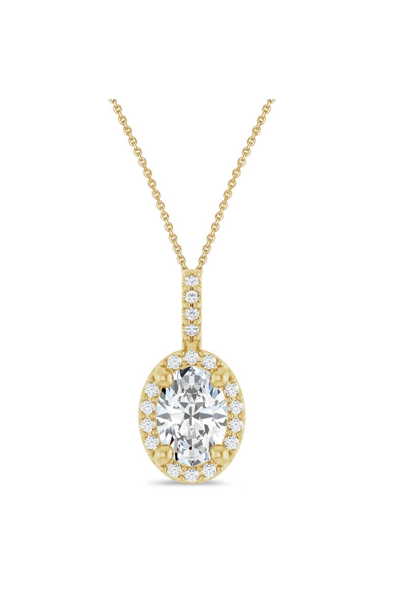 Oval Lab  Moissanite & Diamond Halo Pendant Necklace 14K, Main, color, 1.07ct/Yellow Gold