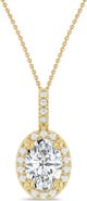 ALLUREZ Oval Lab Moissanite & Diamond Halo Pendant Necklace 14K