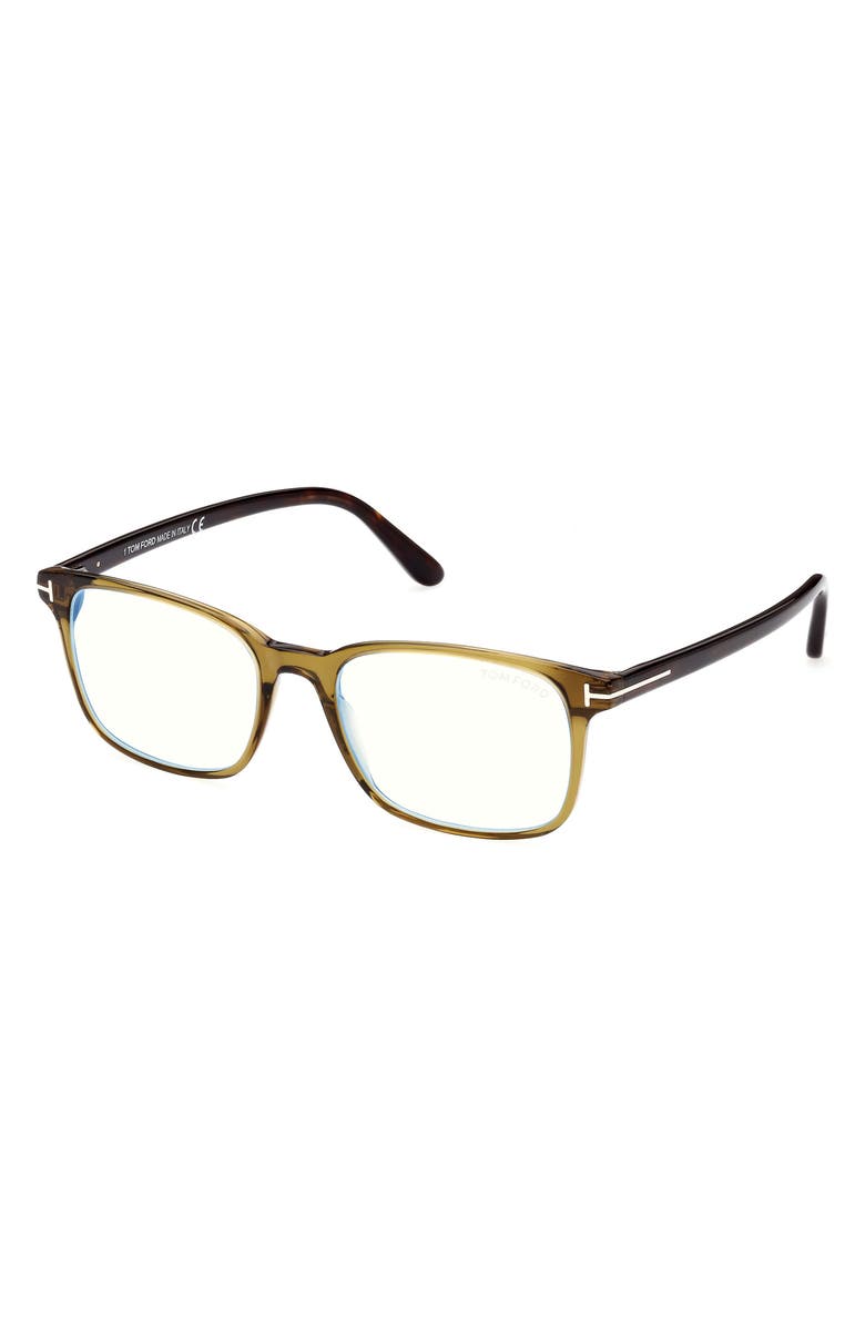 TOM FORD 53mm Rectangular Blue Light Blocking Glasses, Alternate, color, Shiny Dark Green
