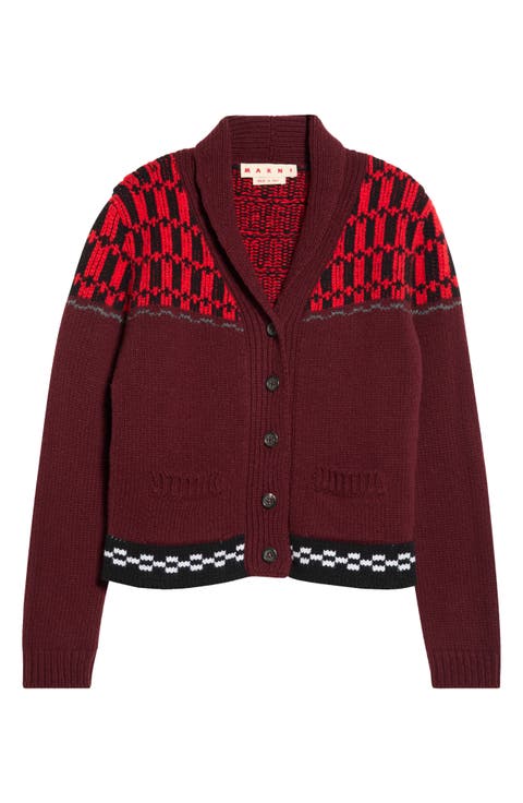 Boxy Jacquard Wool Cardigan