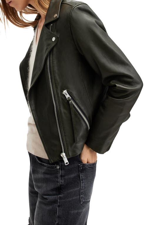 Allsaints Dalby Slim Fit Leather Biker Jacket In Rosin Green